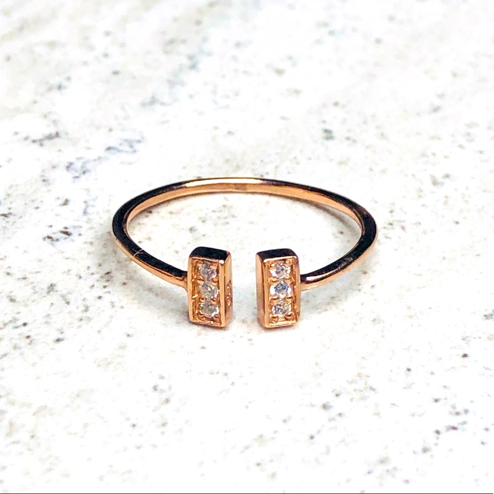 925 Sterling Silver Rose Gold Open Bar Ring Size 7